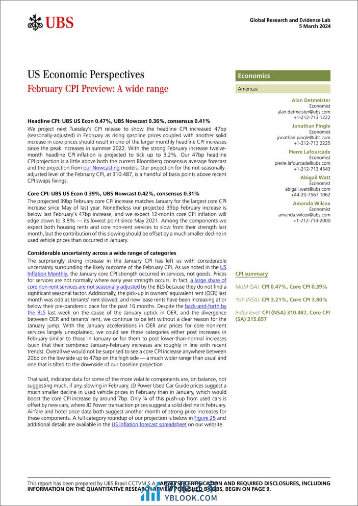 UBS Economics-US Economic Perspectives _February CPI Preview A wide range...-106863478 - 第1页预览图