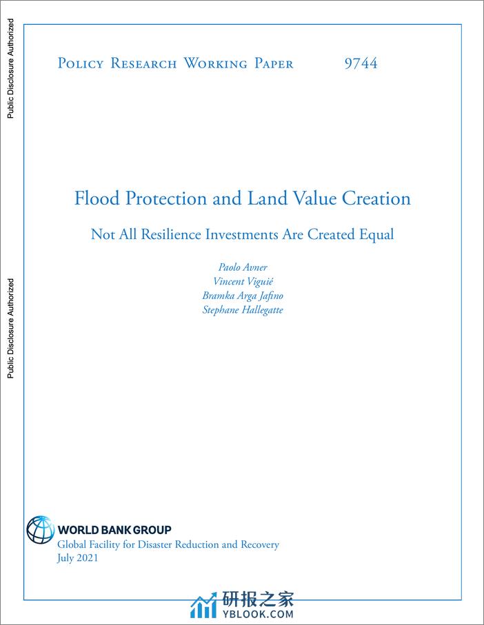世界银行-防洪和土地价值创造：并非所有的复原投资都是平等的（英）-46页 - 第1页预览图