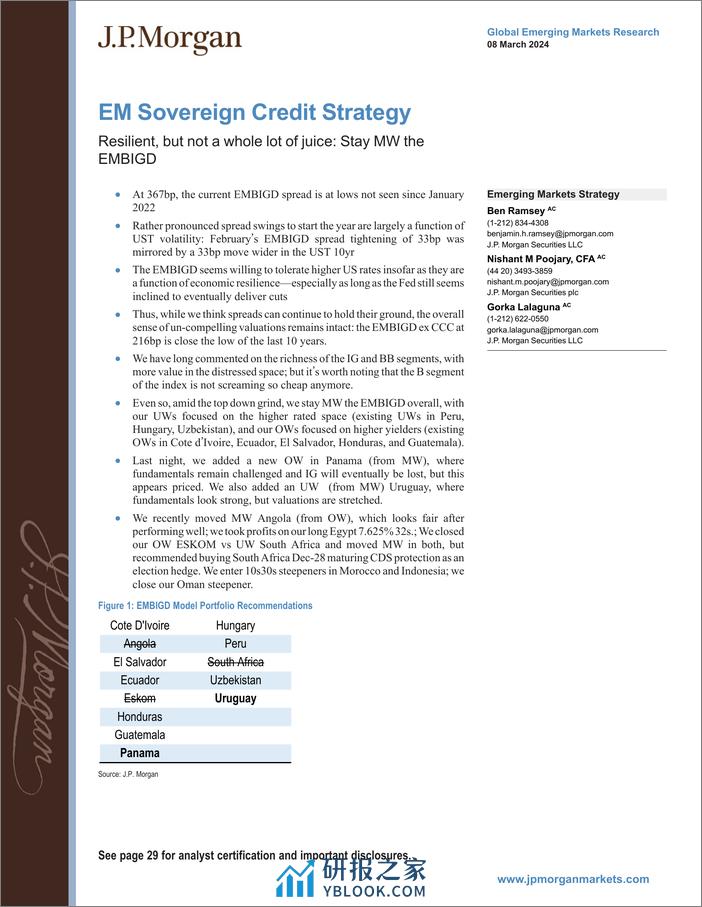 JPMorgan Econ  FI-EM Sovereign Credit Strategy Resilient, but not a whole lot ...-106950467 - 第1页预览图