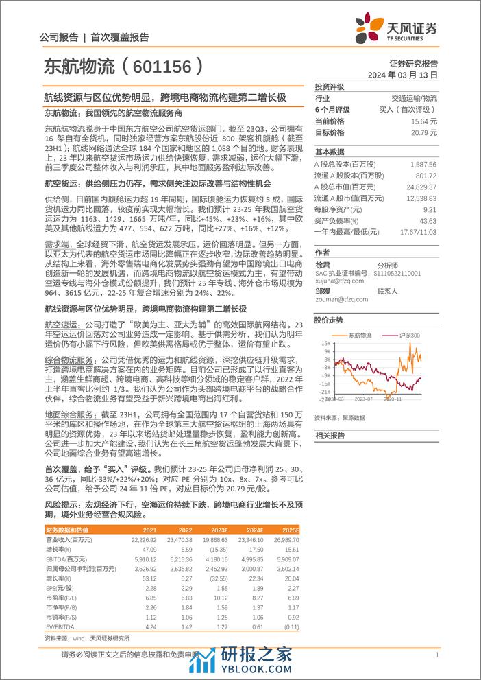 深度报告-20240313-天风证券-东航物流-601156.SH-航线资源与区位优势明显_跨境电商物流构建第二增长极_31页_3mb - 第1页预览图