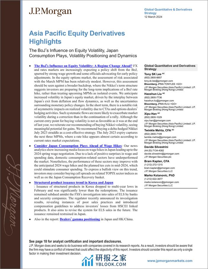 JPMorgan-Asia Pacific Equity Derivatives Highlights The BoJ’s Influen...-106980506 - 第1页预览图