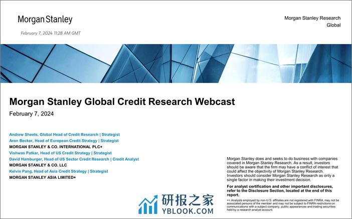 Morgan Stanley Fixed-Global Credit Strategy Global Credit Research Webcast Slide...-106394980 - 第1页预览图