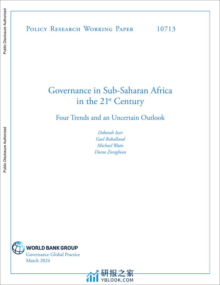 世界银行-21世纪撒哈拉以南非洲的治理：四大趋势和不确定的前景（英）-2024.3-43页 - 第1页预览图