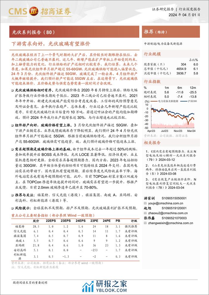 下游需求向好，光伏玻璃有望涨价-招商证券 - 第1页预览图