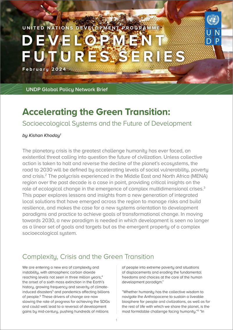 《UNDP-加速绿色转型：社会经济系统与发展前景（英）-2024-9页》 - 第1页预览图