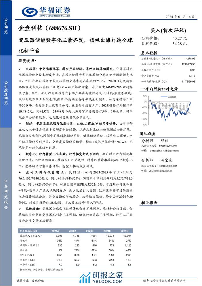 深度报告-20240114-华福证券-金盘科技-688676.SH-变压器储能数字化三箭齐发_扬帆出海打造全球化新平台_37页_2mb - 第1页预览图