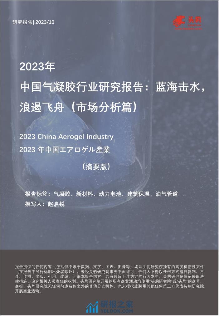 2023年中国气凝胶行业研究报告-蓝海击水-浪遏飞舟（市场分析篇）（摘要版）-头豹研究院 - 第1页预览图