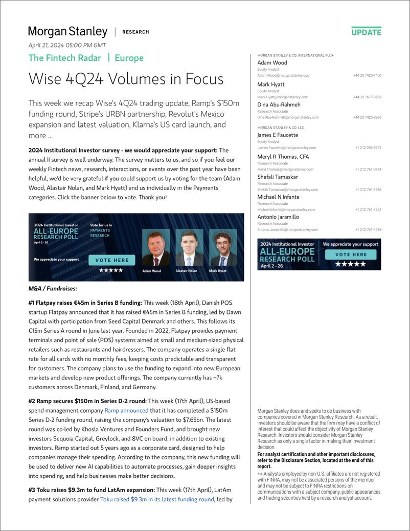 《Morgan Stanley-The Fintech Radar Wise 4Q24 Volumes in Focus-107730345》 - 第1页预览图