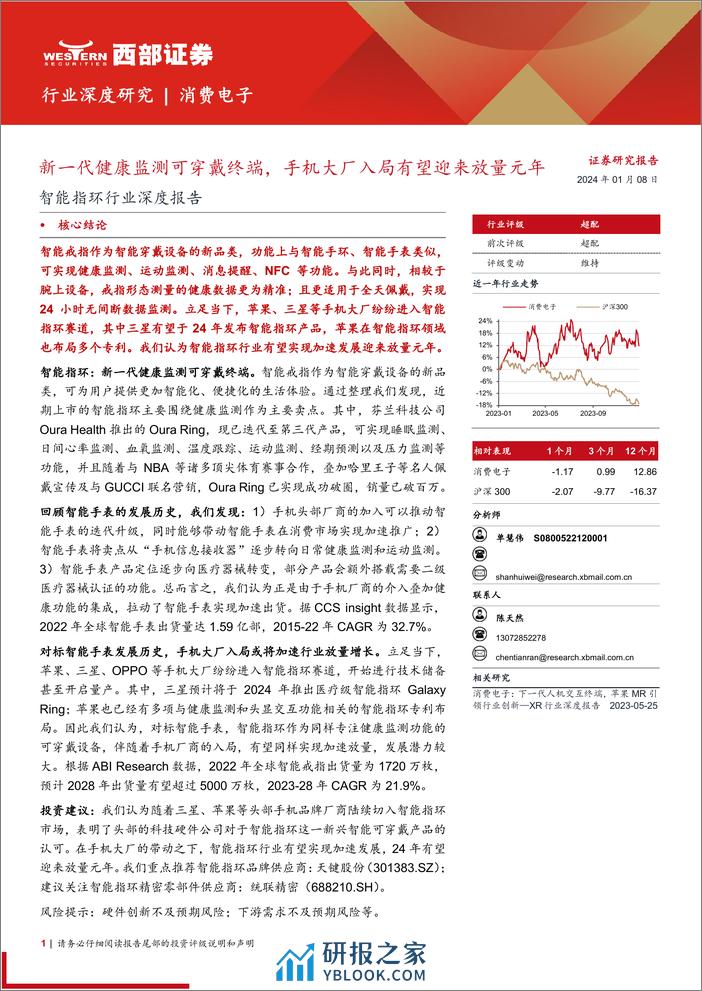 智能指环行业深度报告：新一代健康监测可穿戴终端，手机大厂入局有望迎来放量元年 - 第1页预览图