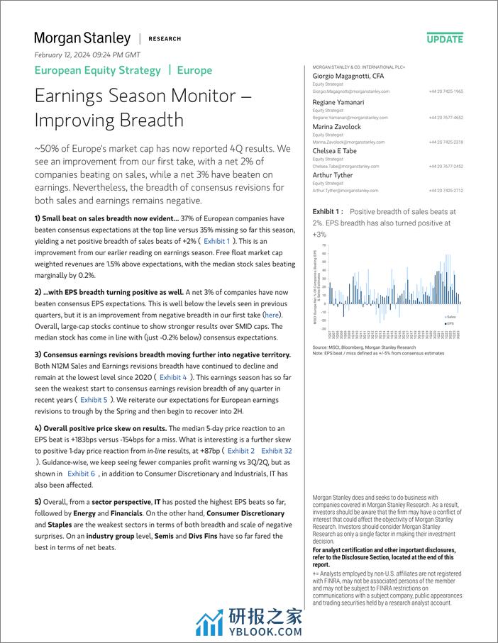Morgan Stanley-European Equity Strategy Earnings Season Monitor – Improvin...-106493480 - 第1页预览图