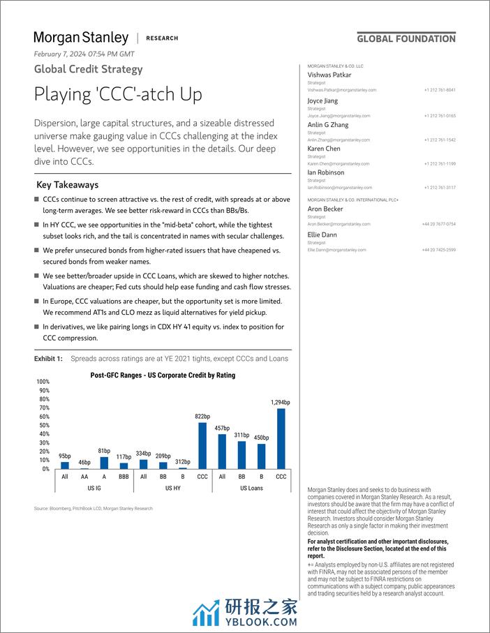 Morgan Stanley Fixed-Global Credit Strategy Playing CCC-atch Up-106408384 - 第1页预览图