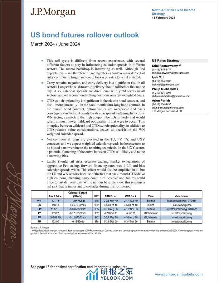 JPMorgan Econ  FI-US bond futures rollover outlook March 2024  June 2024-106513673 - 第1页预览图